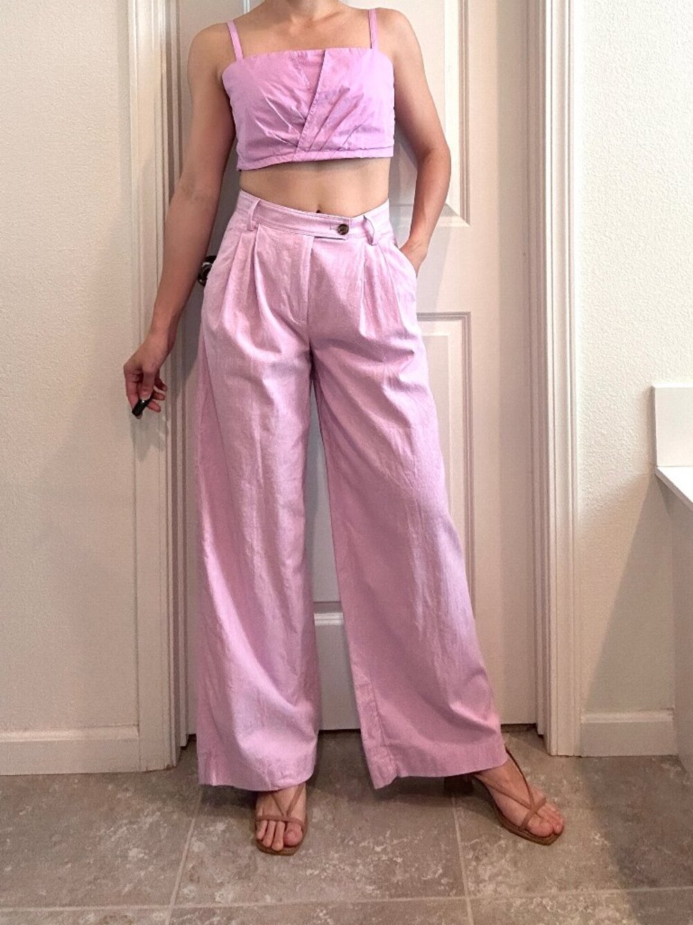 Matching Set Banana Republic Monotone Linen Wide Leg Pants Cami Croptop size M